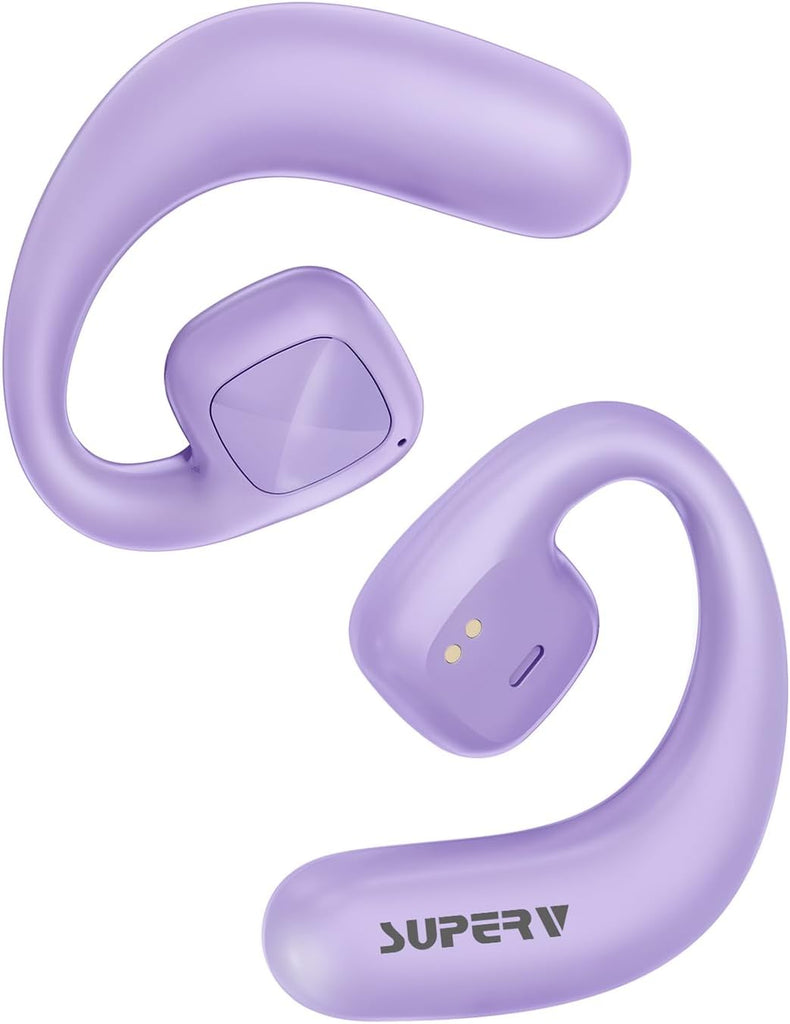 SUPERV Bluetooth 5.3 Open Ear Headphones with Digital Display Charging Case White Air Conduction Wireless Headset for Running Sports and Workouts