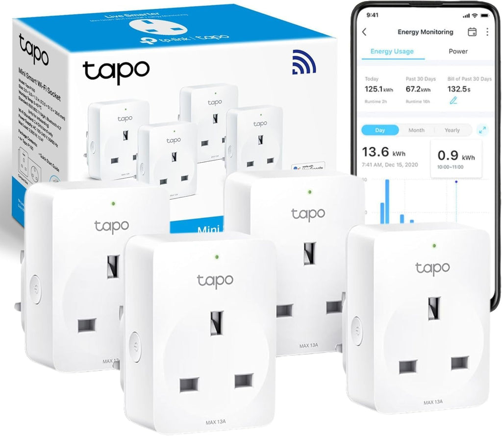 TP-Link Tapo P110 智慧迷你 Wi-Fi 插座 (4入超值組) | 即時電量監控 + 遠端語音控制 (13A 高負載版) - PhoneStore 豐達網上商店