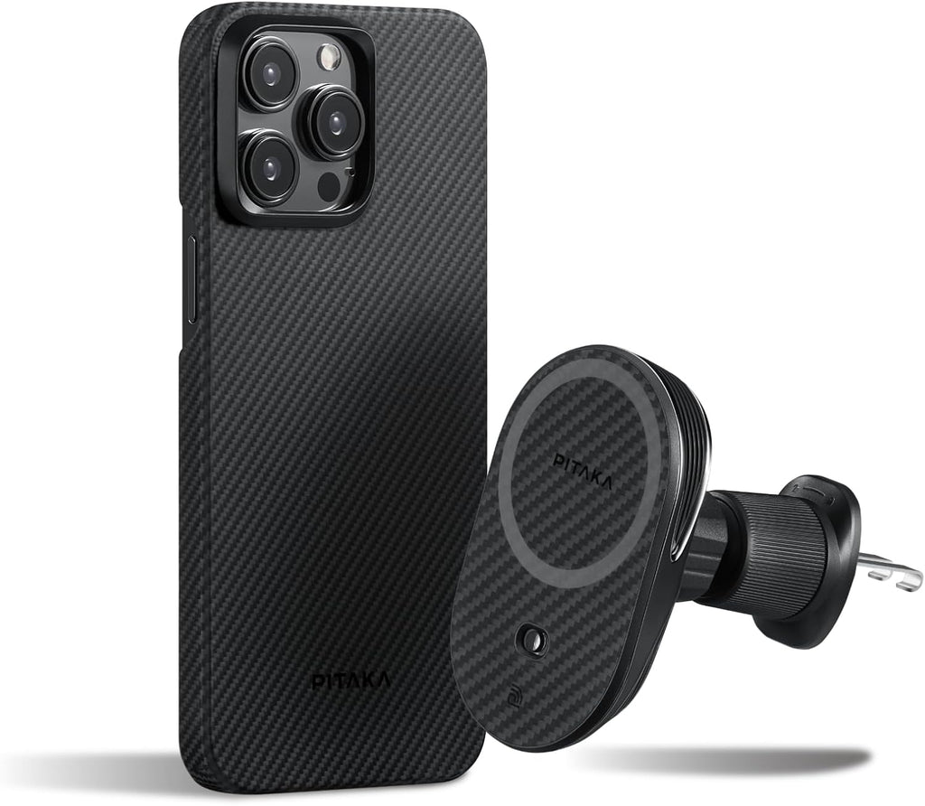 pitaka Case for iPhone 15 Pro Max with MagSafe Car Mount Charger, Black - PhoneStore 豐達網上商店