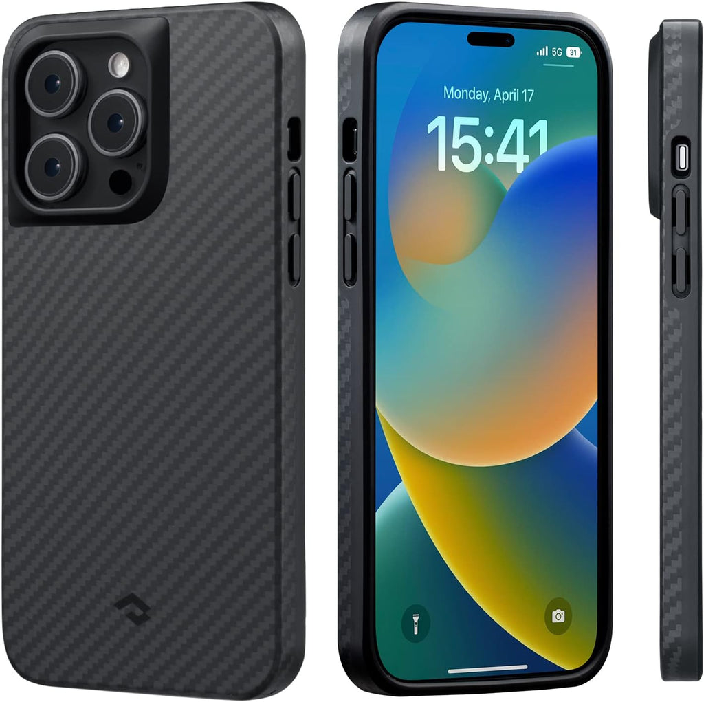 pitaka Case for iPhone 14 Pro Max, 6.7 Inch, Military Grade iPhone 14 Pro Max Phone Case Protective, Compatible with MagSafe [MagEZ Case Pro 3] 1500D Aramid Fiber, Black/Grey (Twill) - PhoneStore 豐達網上商店