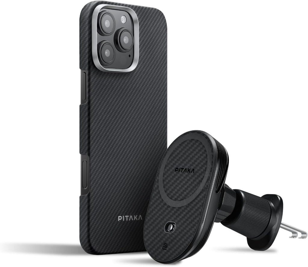 pitaka Ultra Slim Case for iPhone 16 Pro with MagSafe Car Mount Charger Qi2, Black - PhoneStore 豐達網上商店