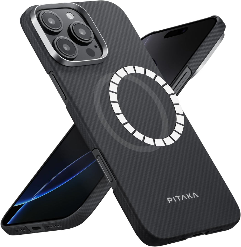 pitaka iPhone 16 Pro Case 6.3” - MagSafe Compatible, Ultra Slim with Caseless Feel, 600D Aramid Fiber Woven - Black/Grey (Twill) - PhoneStore 豐達網上商店