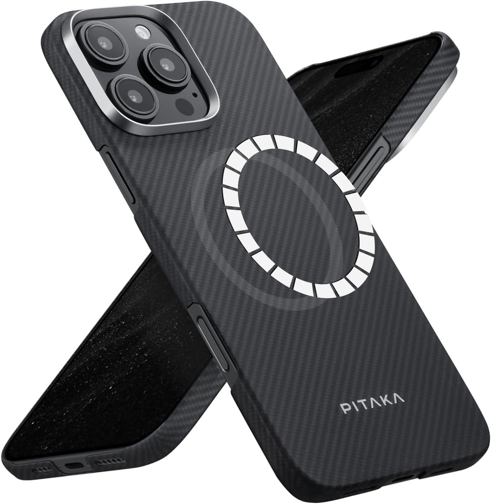 pitaka for iPhone 16 Pro Max Case 6.9 Inch, Compatible with MagSafe, Thin & Light Case iPhone 16 Pro Max with a Caseless Feel, 600D Aramid Fiber Woven [Ultra Slim-Black/Grey (Twill)] - PhoneStore 豐達網上商店