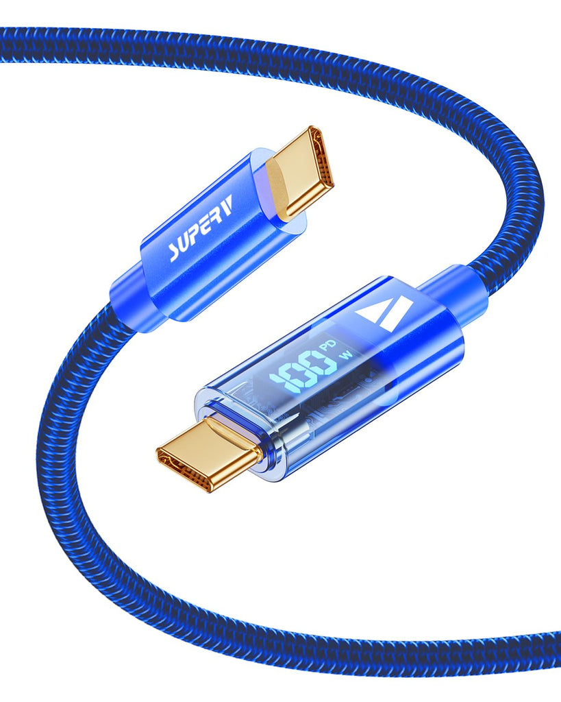 SUPERV 6.6ft/200cm Type C Cable Type C Charger Fast Charging Cable 5A PD 100w 6.6FT USB C Cable with LED Display 480Mbps Data Nylon Braided Red Cable