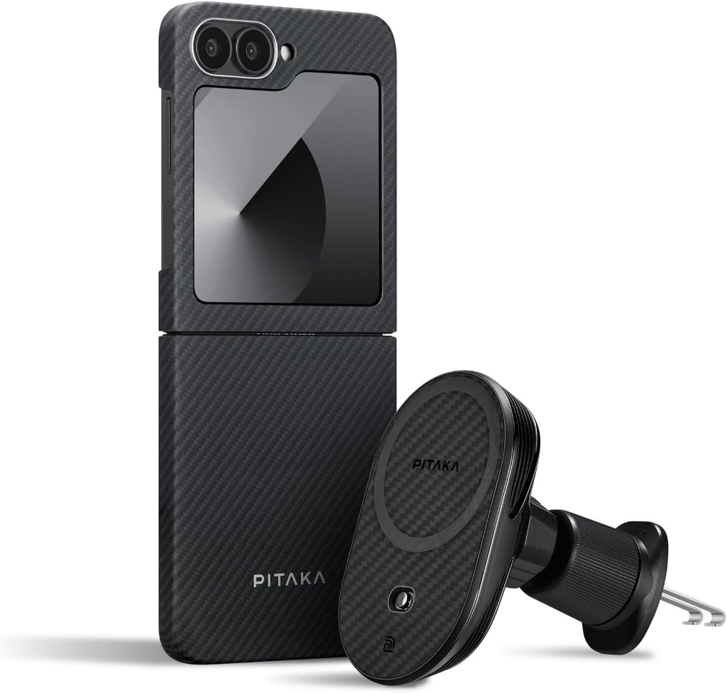 pitaka MagEZ Case 5 for Z Flip 6 with MagSafe Car Mount Charger, Black/Grey - PhoneStore 豐達網上商店