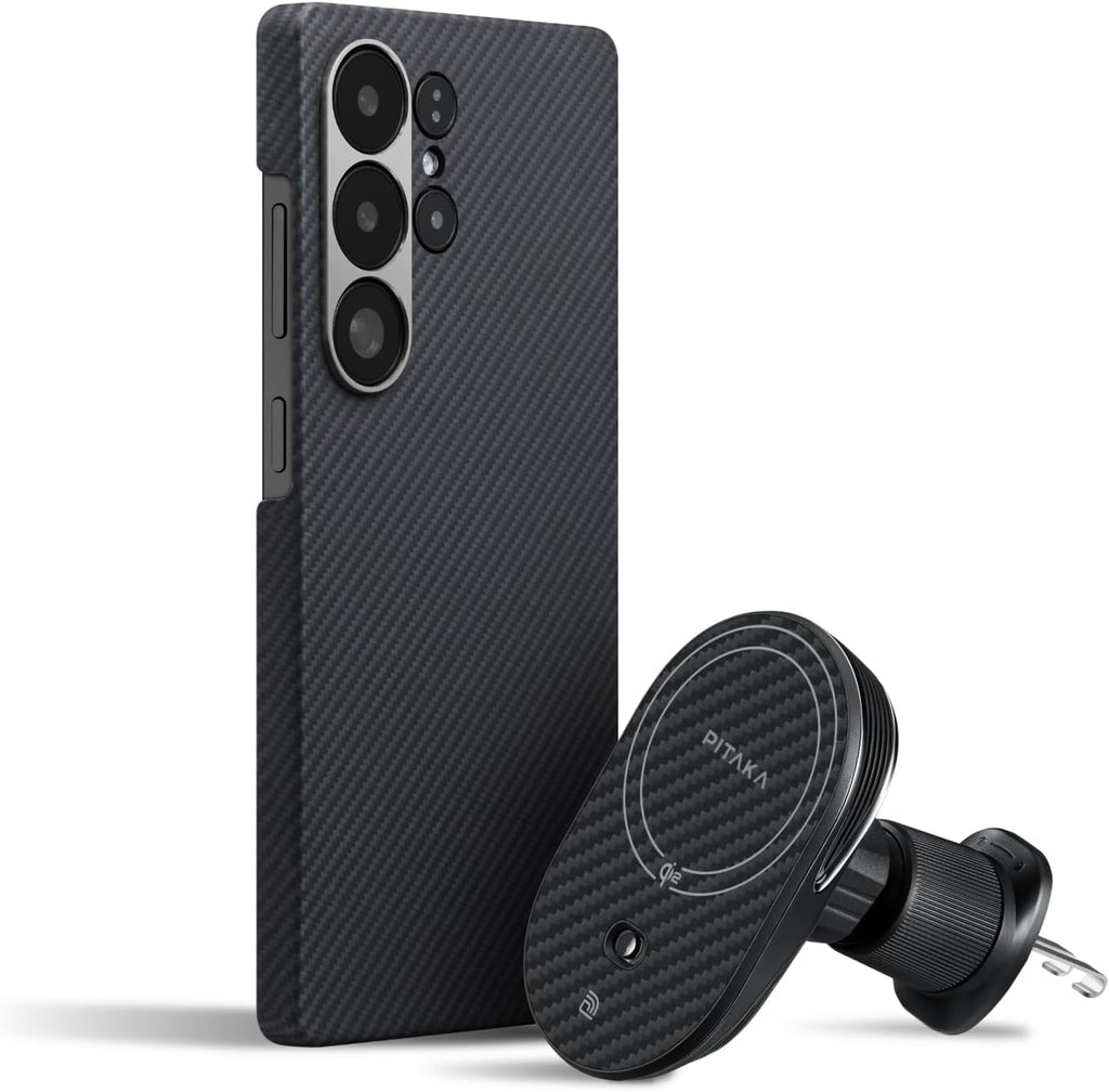 pitaka Ultra Slim Case for Galaxy S25 Ultra with MagSafe Car Mount Charger, Black - PhoneStore 豐達網上商店