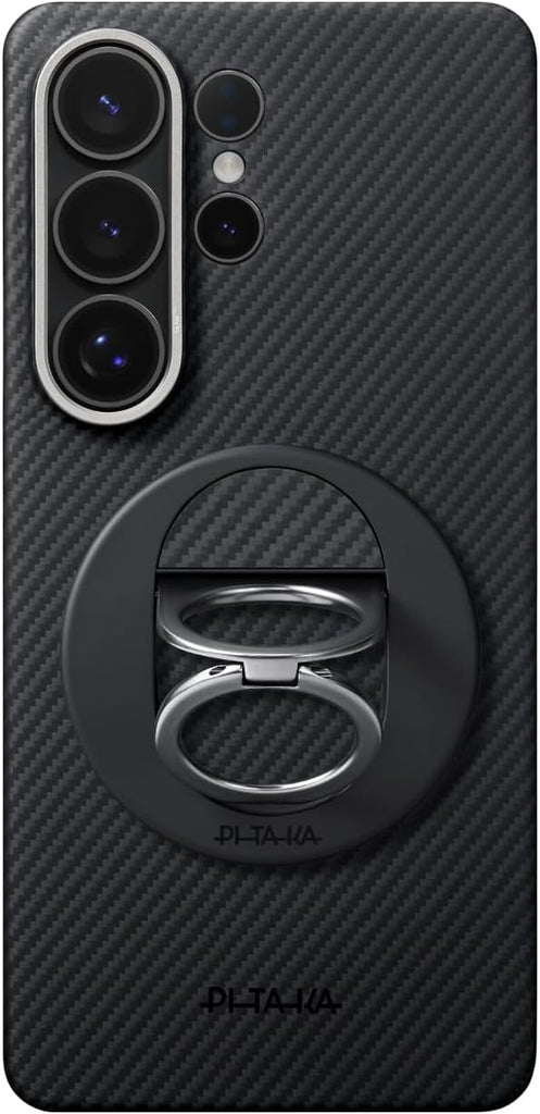 PITAKA Samsung Galaxy S26 Ultra 600D 芳綸纖維極致輕薄保護殼套裝 (黑/灰細紋) - PhoneStore 豐達網上商店