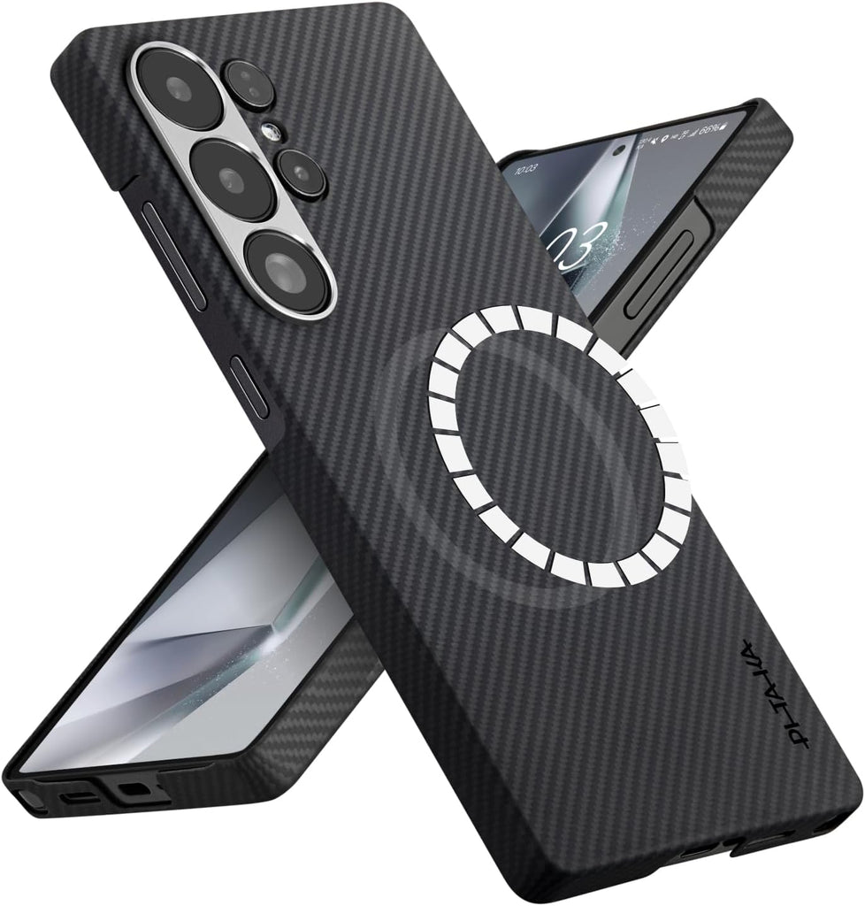 pitaka for S25 Ultra Case 6.9 Inch, Compatible with MagSafe, Slim & Light Samsung Galaxy S25 Ultra Case, 600D Aramid Fiber Made [Ultra-Slim Case - Black/Gray] - PhoneStore 豐達網上商店