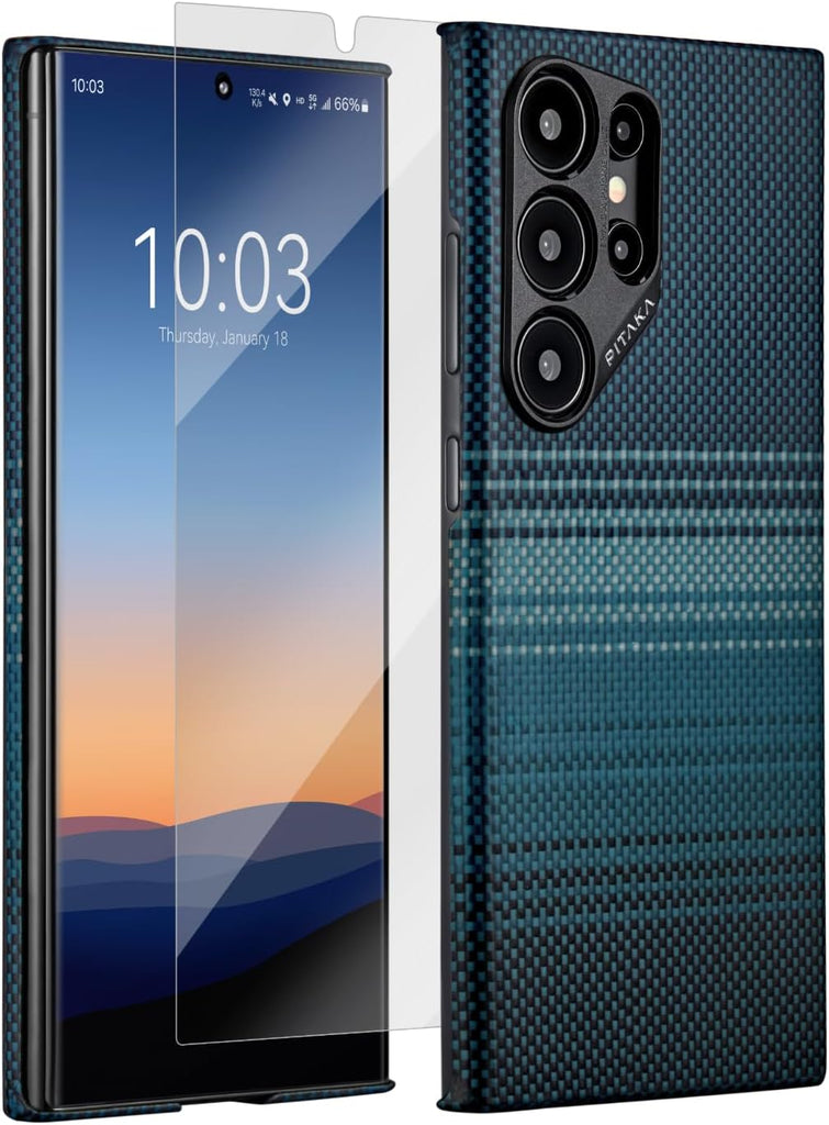 pitaka Case for Samsung Galaxy S24 Ultra with 2-Pack Screen Protector, Moonrise - PhoneStore 豐達網上商店