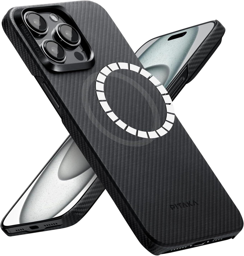 Pitaka MagEZ Case 4 - Black/Grey(Twill) for iPhone 15 Pro Max, 6.7-inch, Slim & Light, Case-Less Touch Feeling, 600D Aramid Fiber Made, Compatible with MagSafe - PhoneStore 豐達網上商店