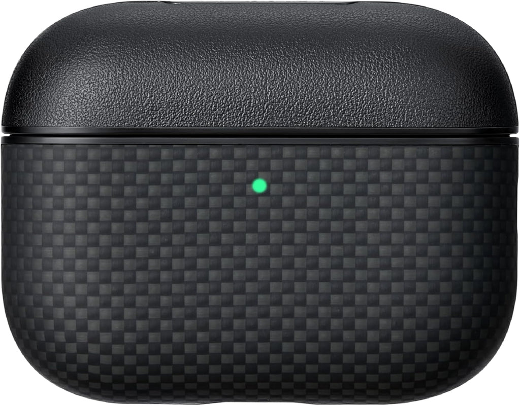 PITAKA Case for AirPods Pro 3, Slim Protective AirPods Pro 3 Case, Compatible with MagSafe, Leather & Aramid Fiber Woven, Black/Grey - PhoneStore 豐達網上商店