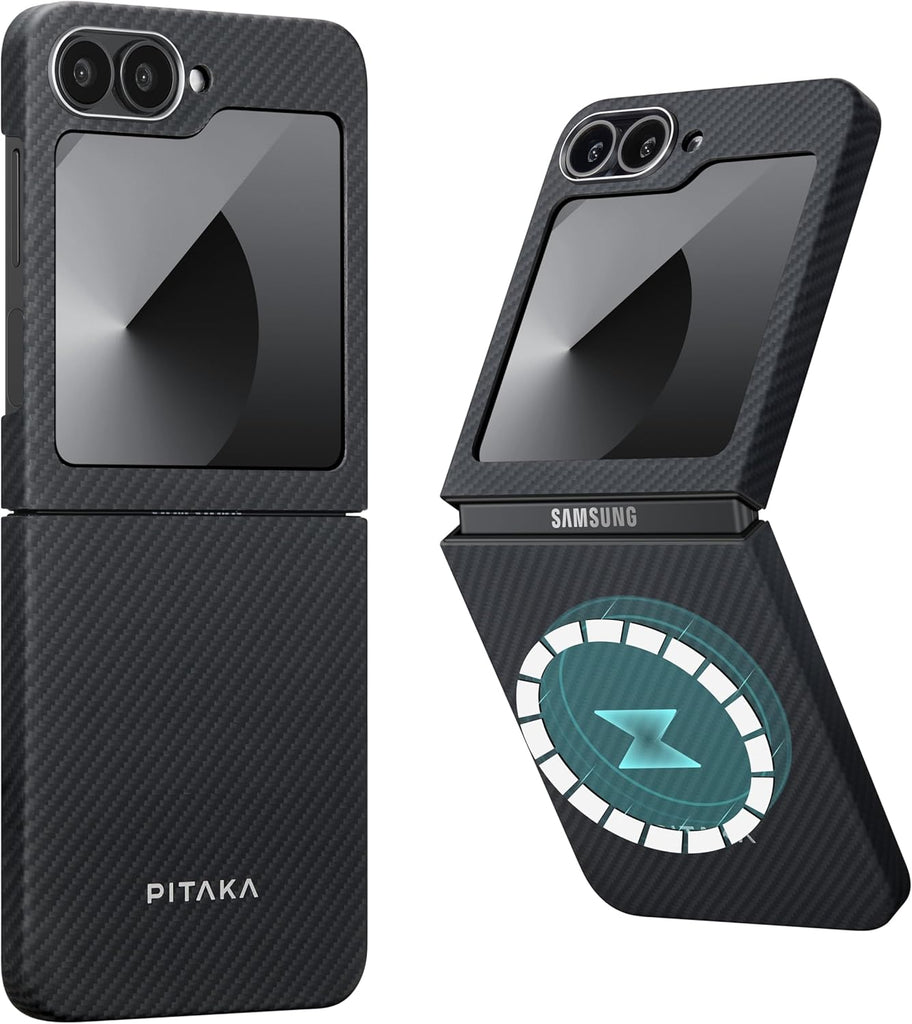 pitaka for Z Flip 7 Fe & Z Flip 6 Case, Slim & Light Magnetic Galaxy Z Flip 6 Case with a Caseless Touch Feeling, 600D Aramid Fiber Made, Black/Grey(Twill) - PhoneStore 豐達網上商店