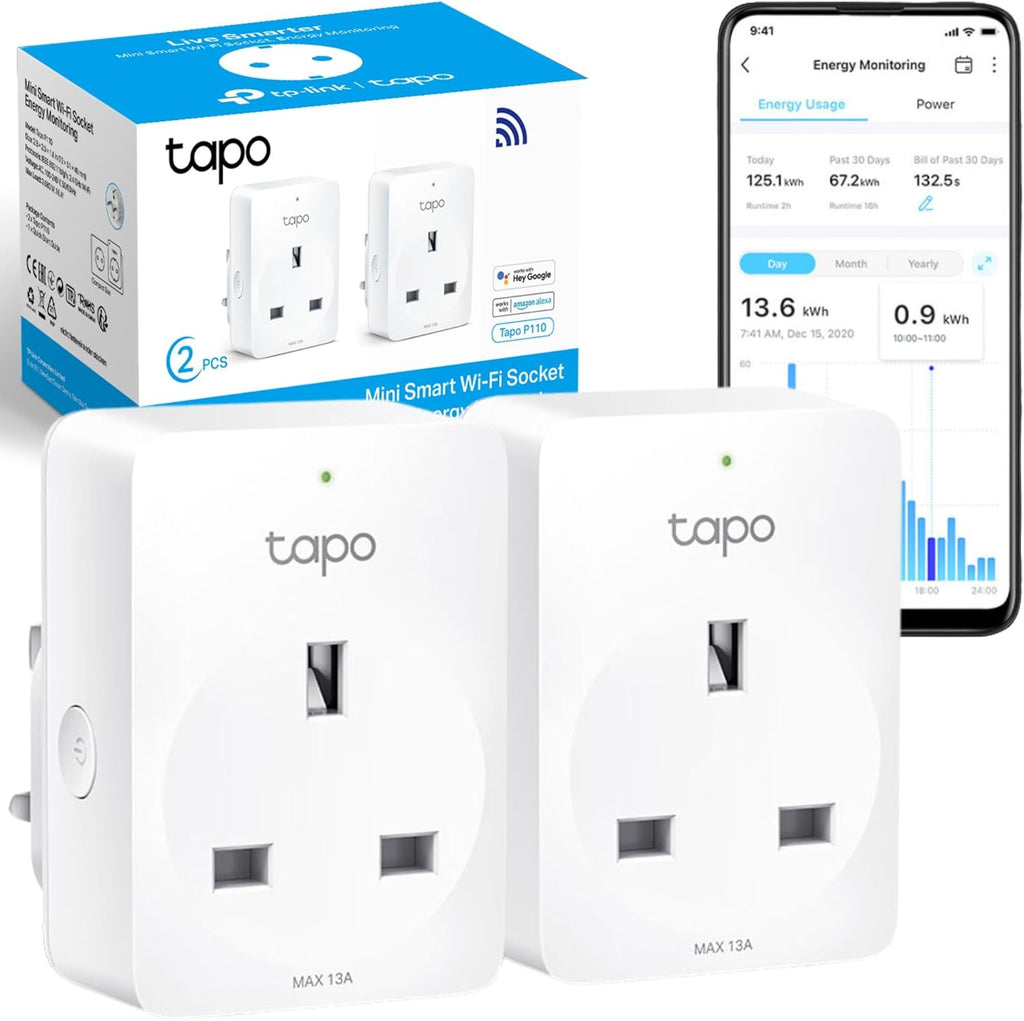TP-Link Tapo P110 智慧迷你 Wi-Fi 插座 (2入裝) | 即時電量監控 + 遠端語音控制 (13A 高負載版) - PhoneStore 豐達網上商店