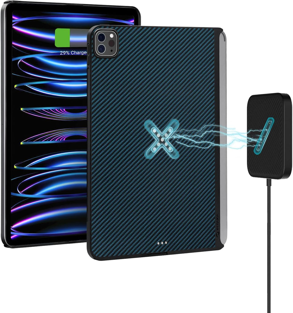 PITAKA iPad Pro 12.9 Case - Magnetic Wireless Charging, Magic Keyboard Compatible, Apple Pencil 2 Support, 1500D Aramid Fiber, Black/Blue - PhoneStore 豐達網上商店