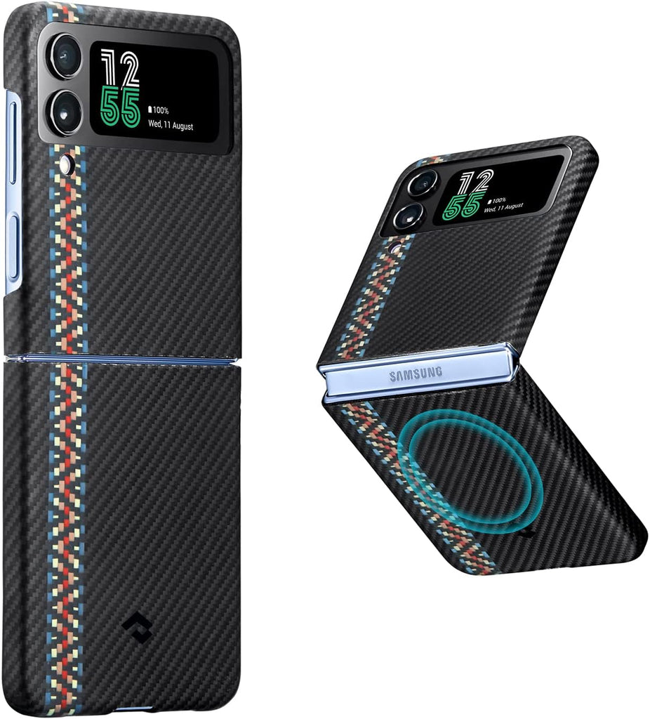 pitaka Z Flip 4 Case Compatible with MagSafe, Slim & Light Samsung Flip 4 Case with a Case-Less Touch Feeling, 600D Aramid Fiber Made [Fusion Weaving MagEZ Case 3 - Overture] - PhoneStore 豐達網上商店