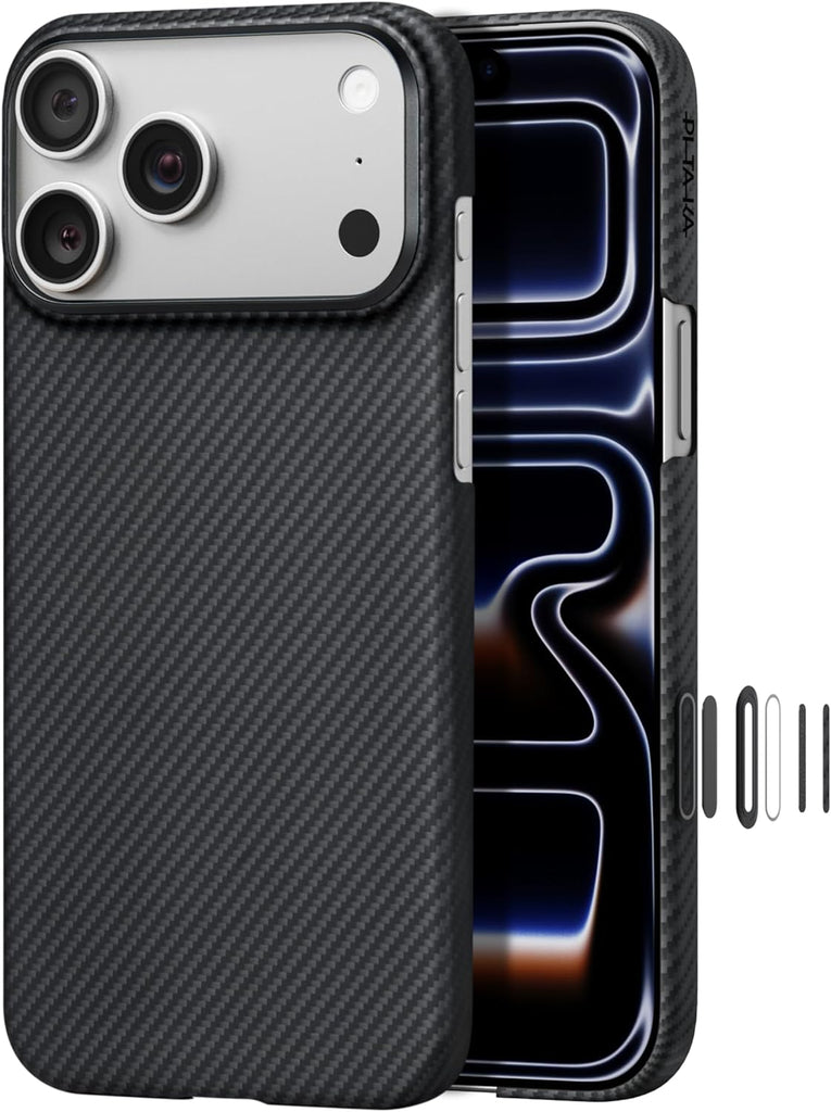 pitaka for iPhone 17 Pro Case 6.3" with Camera Control Button, Compatible with MagSafe, Ultra-Slim Case with Caseless Touch Feeling, 600D Aramid Fiber Woven, Black/Grey(Twill) - PhoneStore 豐達網上商店