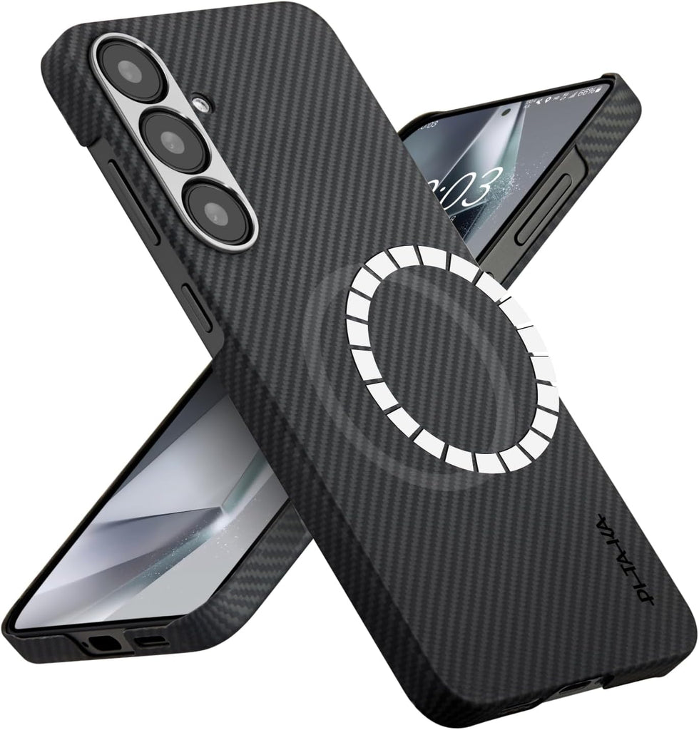 pitaka for S25 Plus Case, 6.7 Inch, Compatible with MagSafe, Slim & Light Samsung Galaxy S25 Plus Case, 600D Aramid Fiber Made [Ultra-Slim Case - Black/Gray] - PhoneStore 豐達網上商店