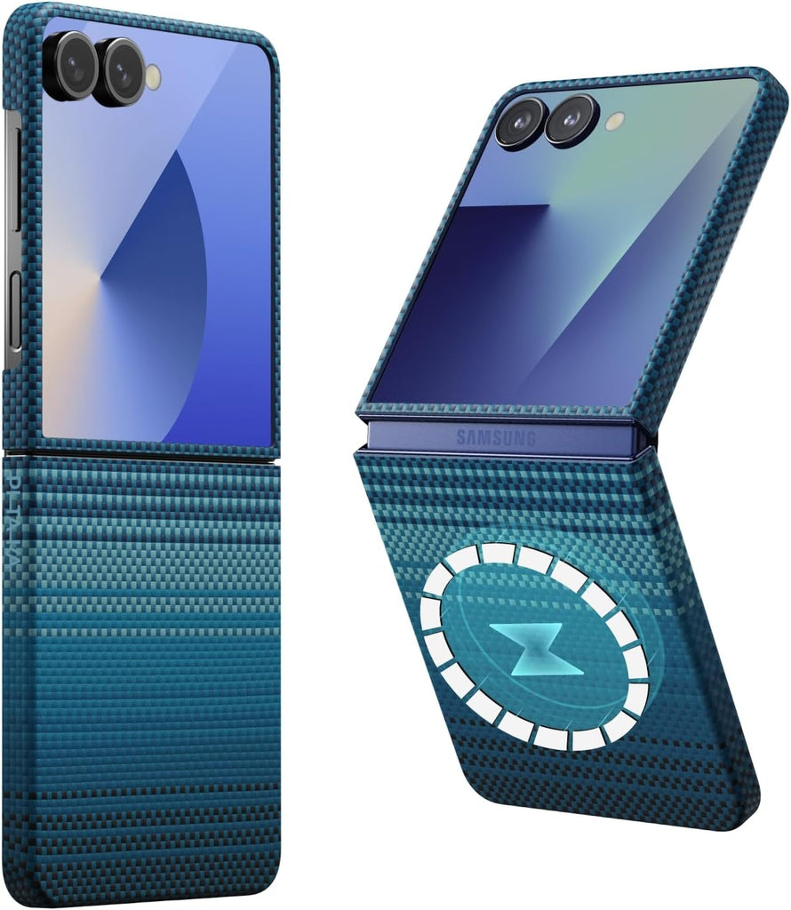 pitaka for Z Flip 7 Case, Compatible with MagSafe, Slim & Light Galaxy Z Flip 7 Case with Caseless Touch Feeling, 1500D Aramid Fiber Made, Moonrise - PhoneStore 豐達網上商店