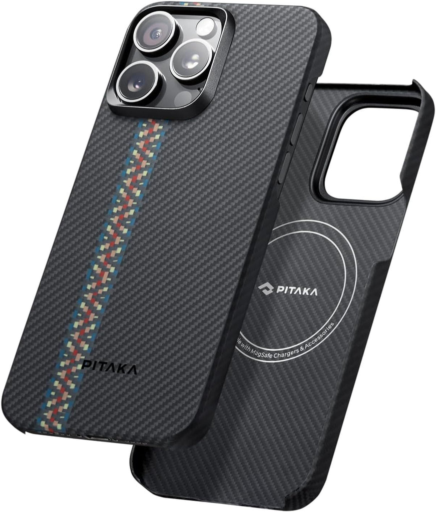 pitaka Case for iPhone 15 Pro Compatible with MagSafe, Slim & Light iPhone 15 Pro Case 6.1-inch with a Caseless Touch Feeling, 600D Aramid Fiber Made [Fusion Weaving - Rhapsody] - PhoneStore 豐達網上商店