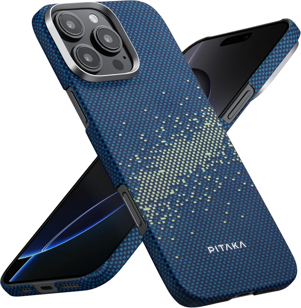 pitaka for iPhone 16 Pro Max Case Compatible with MagSafe, Slim Case iPhone 16 Pro Max with a Caseless Feel, Glow in The Dark, 1500D Aramid Fiber Woven [Luminous Tactile Woven-Milky Way Galaxy] - PhoneStore 豐達網上商店