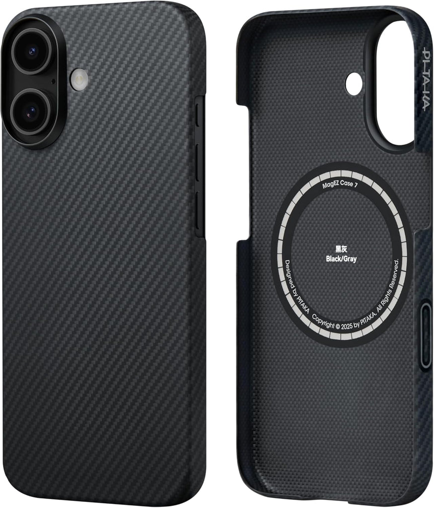pitaka for iPhone 17 Case 6.3" with Camera Control Button, Compatible with MagSafe, Ultra-Slim Case with Caseless Touch Feeling, 600D Aramid Fiber Woven, Black/Grey(Twill) - PhoneStore 豐達網上商店