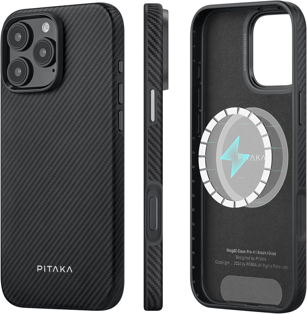 Pitaka iPhone 16 Pro Case - MagSafe Compatible, Shockproof, 600D Aramid Fiber & TPU [Military Grade Protective Case - Black/Grey (Twill)] - PhoneStore 豐達網上商店