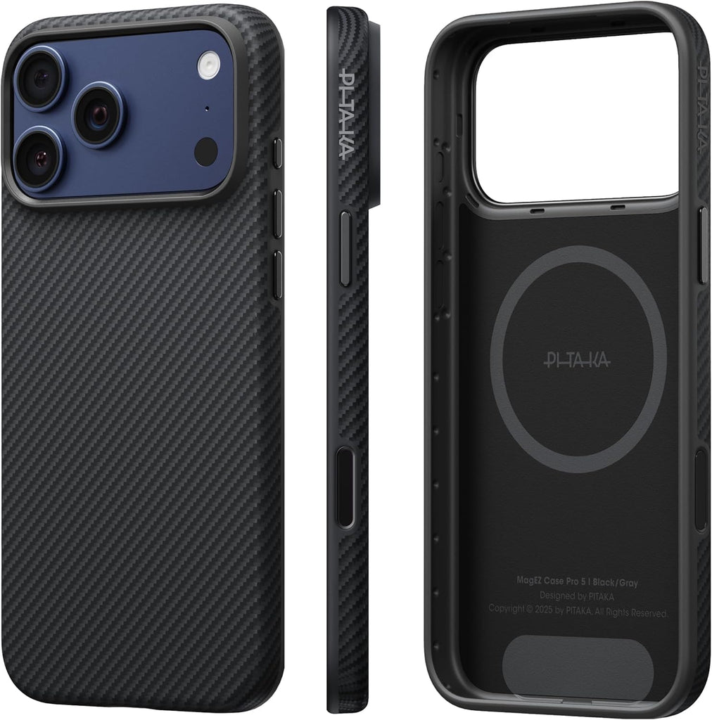 pitaka for iPhone 17 Pro Case 6.3" with Camera Control Button, Tough Yet Elegant, Compatible with MagSafe, Aramid UltraGuard - Black/Grey(Twill) - PhoneStore 豐達網上商店
