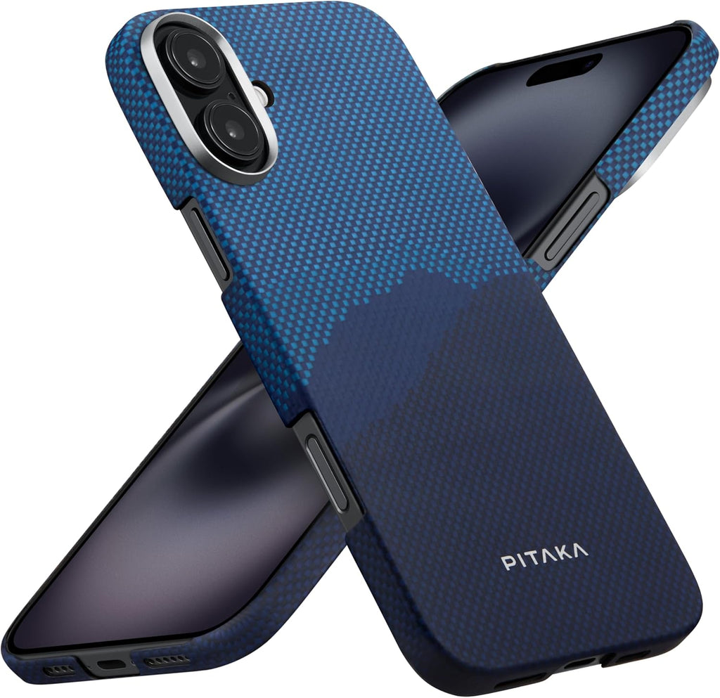 pitaka case for iPhone 16 Plus Compatible with MagSafe, Thin & Light iPhone 16 Plus Case with a Caseless Feel, 1500D Aramid Fiber Woven [Tactile Woven Case-Over The Horizon] - PhoneStore 豐達網上商店