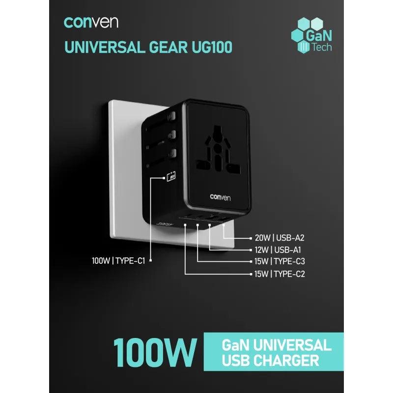 Conven-100W Gan Universal Adaptor UG100全球通充電器
