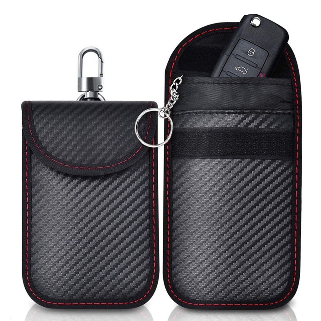 Carbon Fiber Faraday Key Fob Pouch (2-Pack) | Anti-Theft Signal Blocking Bag for Keyless Entry Car Keys, RFID/GPS/WiFi Shielding