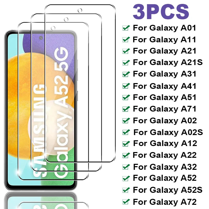 3PCS Tempered Glass For Samsung Galaxy A13 A34 A12 A53 A14 A54 A52 A23 Screen Protector For Samsung A70 A71 A51 A32 A73 A50 A33