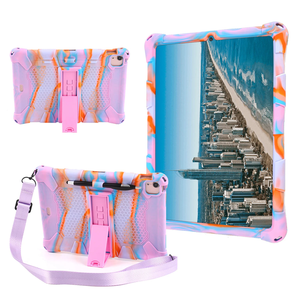 For iPad mini 1 2 3 5 6 Pro11 Air 3 Tablet Protective Stand Soft Silicon Cover Shock Proof Case With Bracket And Shoulder Strap