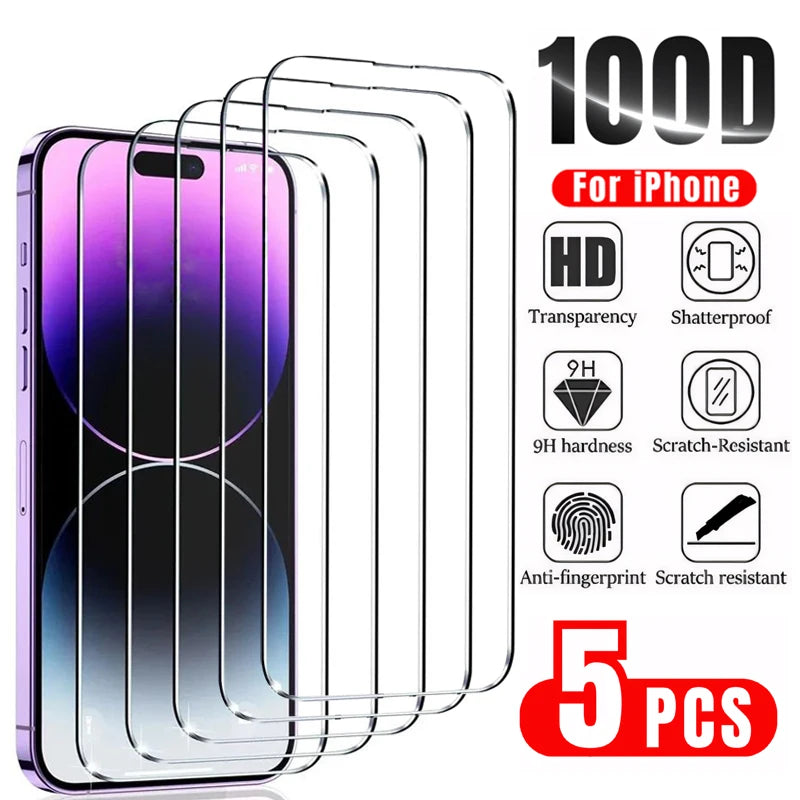 5Pcs Tempered Glass for iPhone 16 14 13 11 15 Pro Max Mini Screen Protector for iPhone XR X XS MAX 7 8 Plus SE Protective Glass - PhoneStore 豐達網上商店
