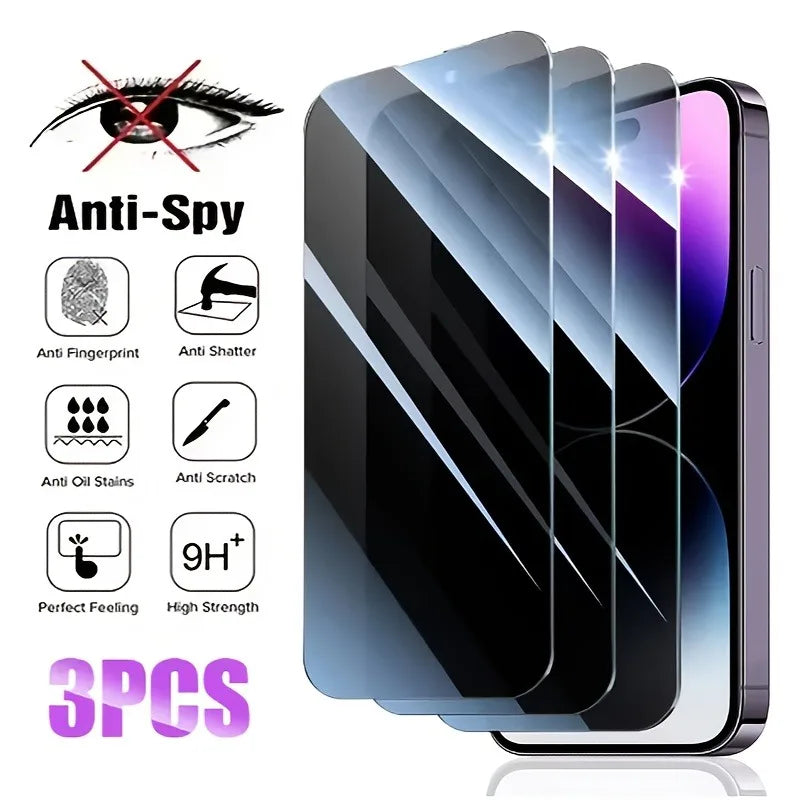3Pcs Anti-Spy Screen Protectors for iPhone17 14 15 16 Pro Max Tempered Glass For IPhone 16 Pro 11 12 13 Mini Pro XR XS 7 8 Glass