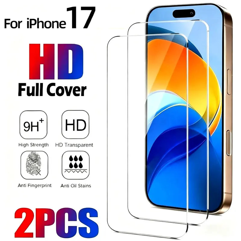 2Pcs Ultra Clear Tempered Glass Film for iPhone 17 16 15 14 Pro Max Air 16 15 Plus Screen Protector for iPhone 13 12 11 Pro XR X