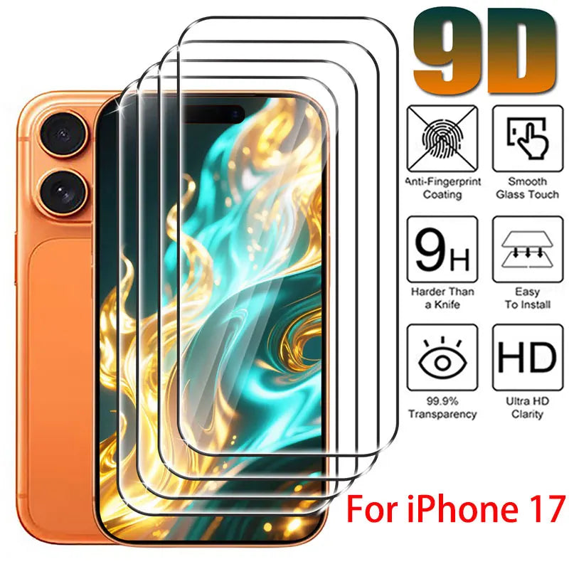 9D Screen Protector Tempered Glass Film For iPhone 17 14 15 13 11 12 16 Pro Max Air 16E SE 7 8 Plus XR XS X Protective Glass