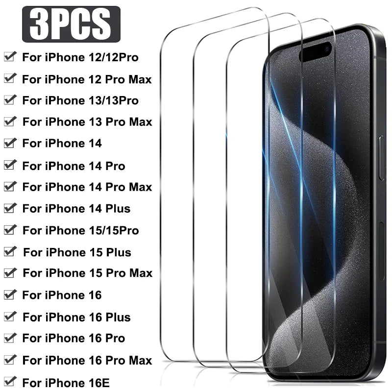 3Pcs Tempered Glass for iPhone 16 Pro Max 16 Pro 16 Plus Anti-Explosion Tempered Glass Phone Screen Protection Tempered Film
