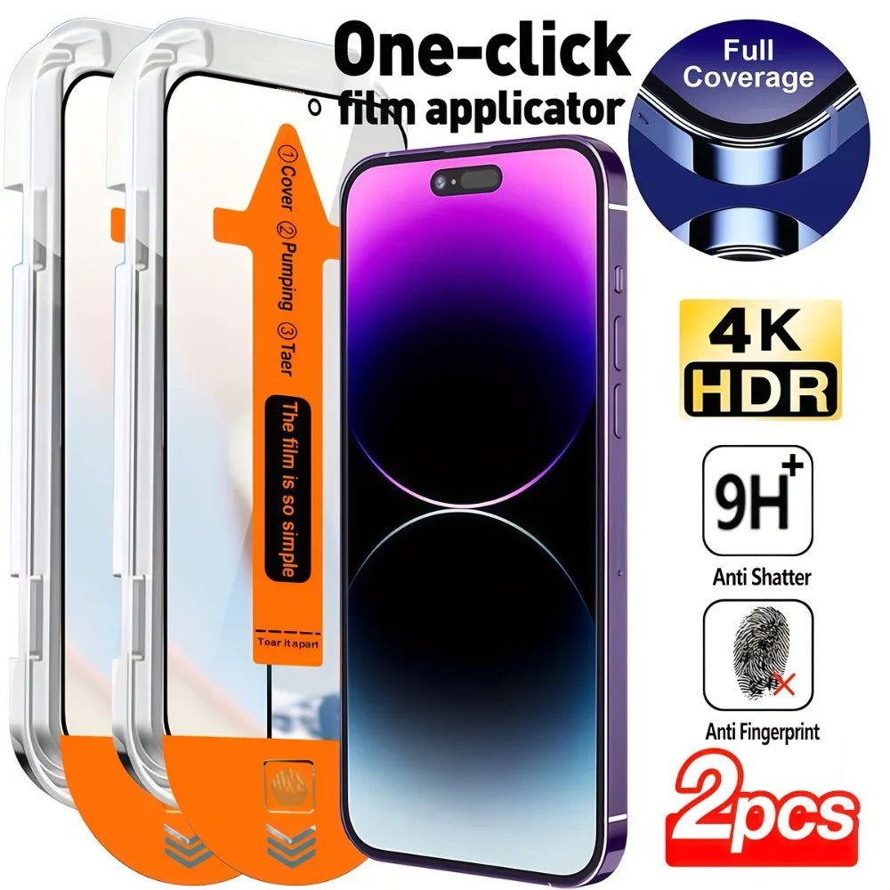 2Pcs Full Coverage Screen Protectors Tempered Glass Shockproof Anti-Fingerprint for iPhone17 16 Pro Max 15 Pro Max 14 13 12 11