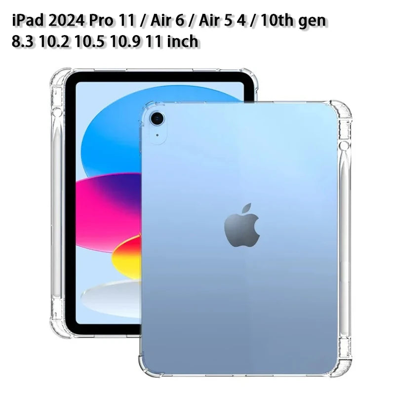 Transparent Case with Pencil Slot for iPad Pro 11 2024 Air 6 5 4 10.5 inch 2022 10th gen Case 10.2 7 8 9th Mini 6 Clear Case