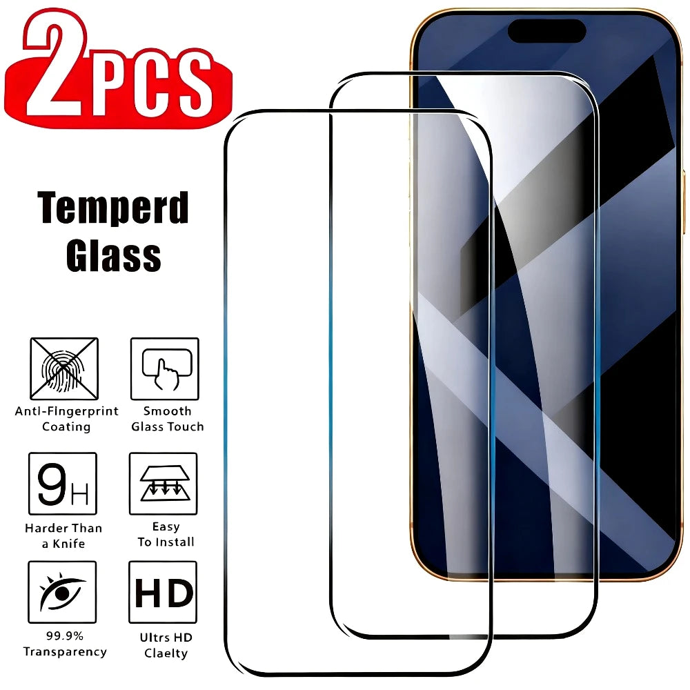 2Pcs Ultra Clear Screen Protector Film for iPhone 17 16 15 14 Pro Max Air 13 12 11 Pro 16 15 14 Plus XR XS 9H Hardness Tempered