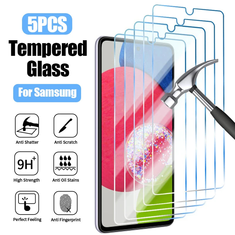 5PCS Tempered Glass For Samsung Galaxy A13 A34 A12 A53 A14 A54 A52 A23 Screen Protector For Samsung A70 A71 A51 A32 A73 A50 A33