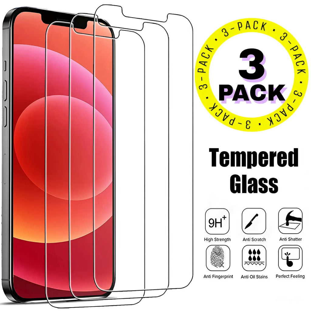 3PCS Tempered Glass Screen Protector Film For iPhone 17 16 15 14 13 Pro Max Air 14 15 16 Plus 12 11 Pro XS XR