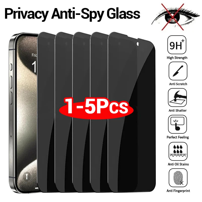1-5PCS Anti-Spy Glass For iPhone 15 14 13 12 11 Pro Max Privacy Screen Protector For iPhone X XS XR 6 6S 7 8 Plus Tempered Glass