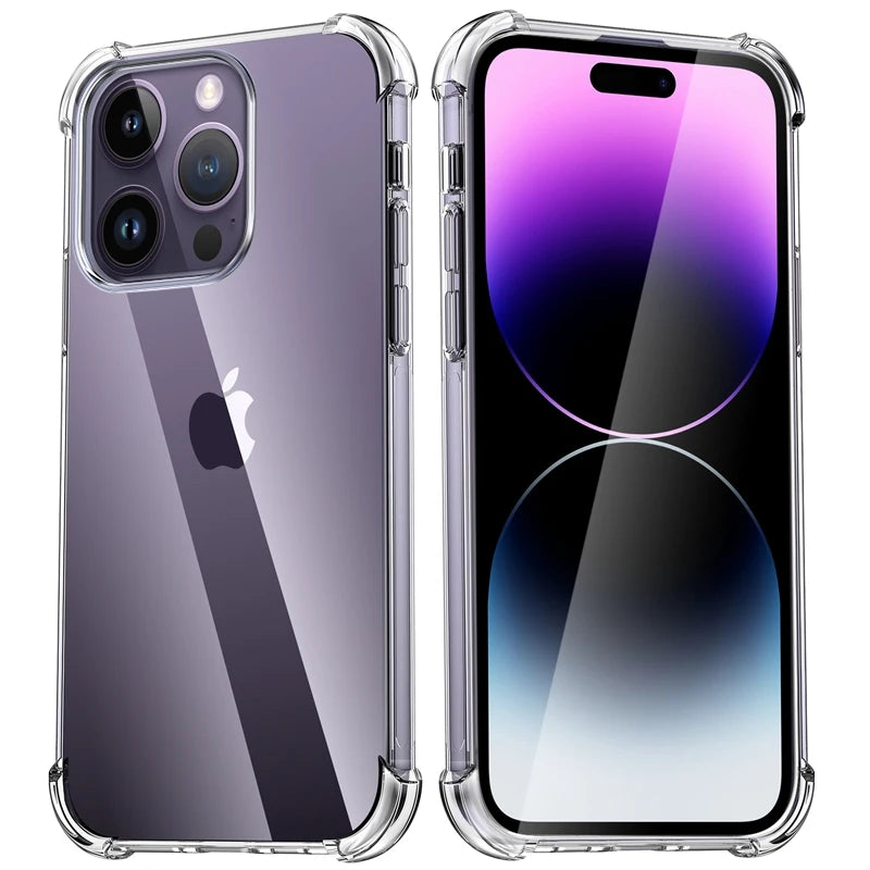 Luxury Shockproof Clear Phone Case For iPhone 11 12 13 14 15 Pro Max X XR XS 7 8 Plus Silicone Bumper Transparent Back Cover - PhoneStore 豐達網上商店