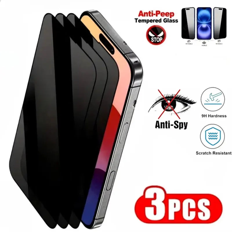3PCS Privacy Screen Protector For IPhone 17 16 15 Pro Max Tempered Glass Film For IPhone 13 12 11 Pro 14 15 16 Plus XR Max Glass