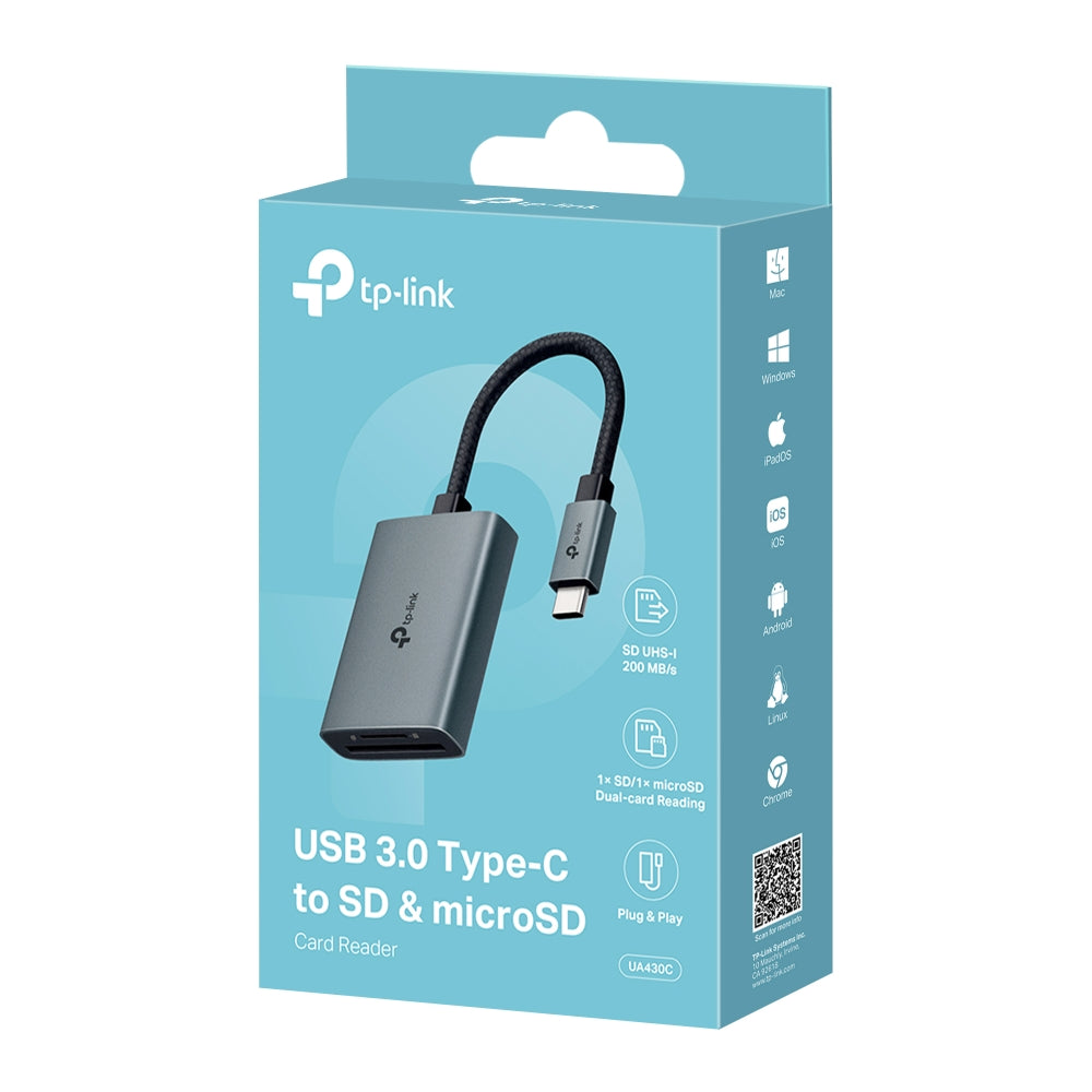 TP-Link UA430C | USB-C 雙卡同時讀取高速讀卡機 (UHS-I 200MB/s / 鋁合金便攜設計 / 支援 2TB) - PhoneStore 豐達網上商店