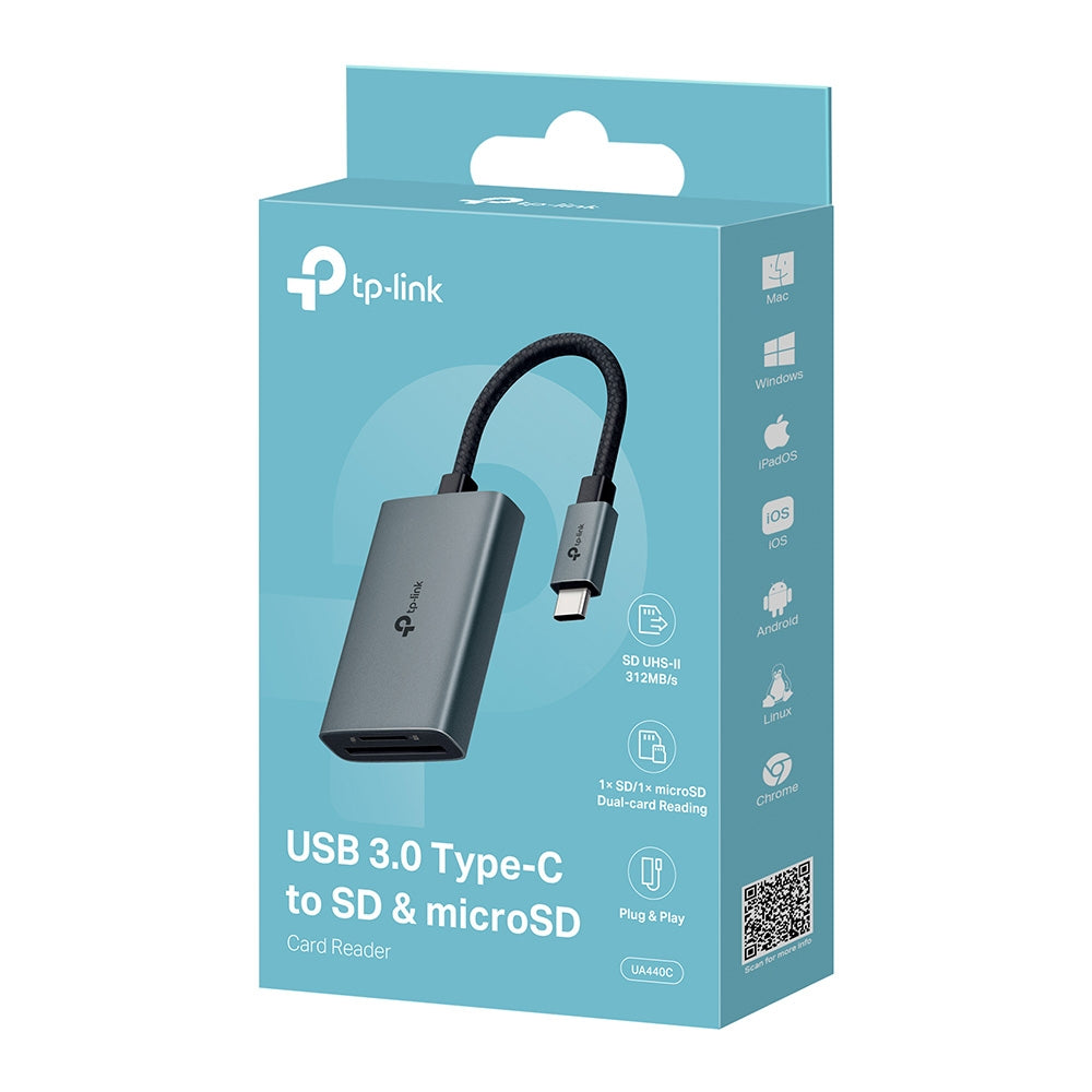 TP-Link UA440C | USB-C 至 SD/microSD 4.0 高速讀卡機 (UHS-II 312MB/s / 雙卡同時讀取 / 鋁合金耐用設計) - PhoneStore 豐達網上商店