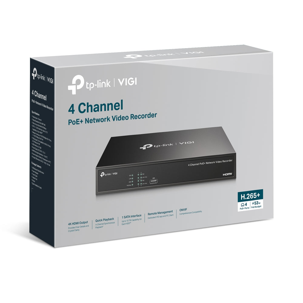 TP-Link VIGI NVR1004H-4P | 4 頻道 PoE+ 網路監控錄影主機 (4K HDMI 輸出 / 內建 4 埠 PoE+ / 最高支援 10TB) - PhoneStore 豐達網上商店