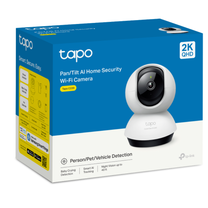 TP-Link Tapo C220 高階 2K 4MP QHD 旋轉式 AI 智慧家用保全攝影機 | 360° 全景監控 + 紅外線夜視 - PhoneStore 豐達網上商店