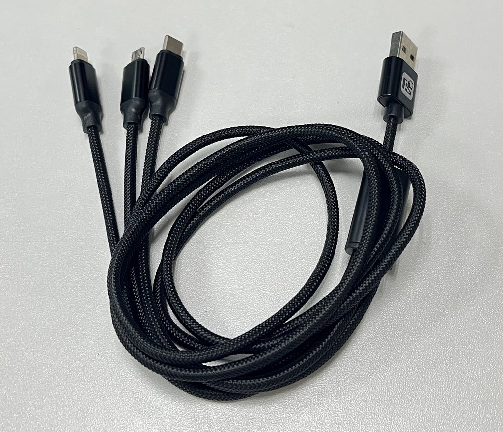 KOS 一開三 (Ligtning+TypeC+Micro) 編織網金屬頭 Cable 150cm - PhoneStore 豐達網上商店